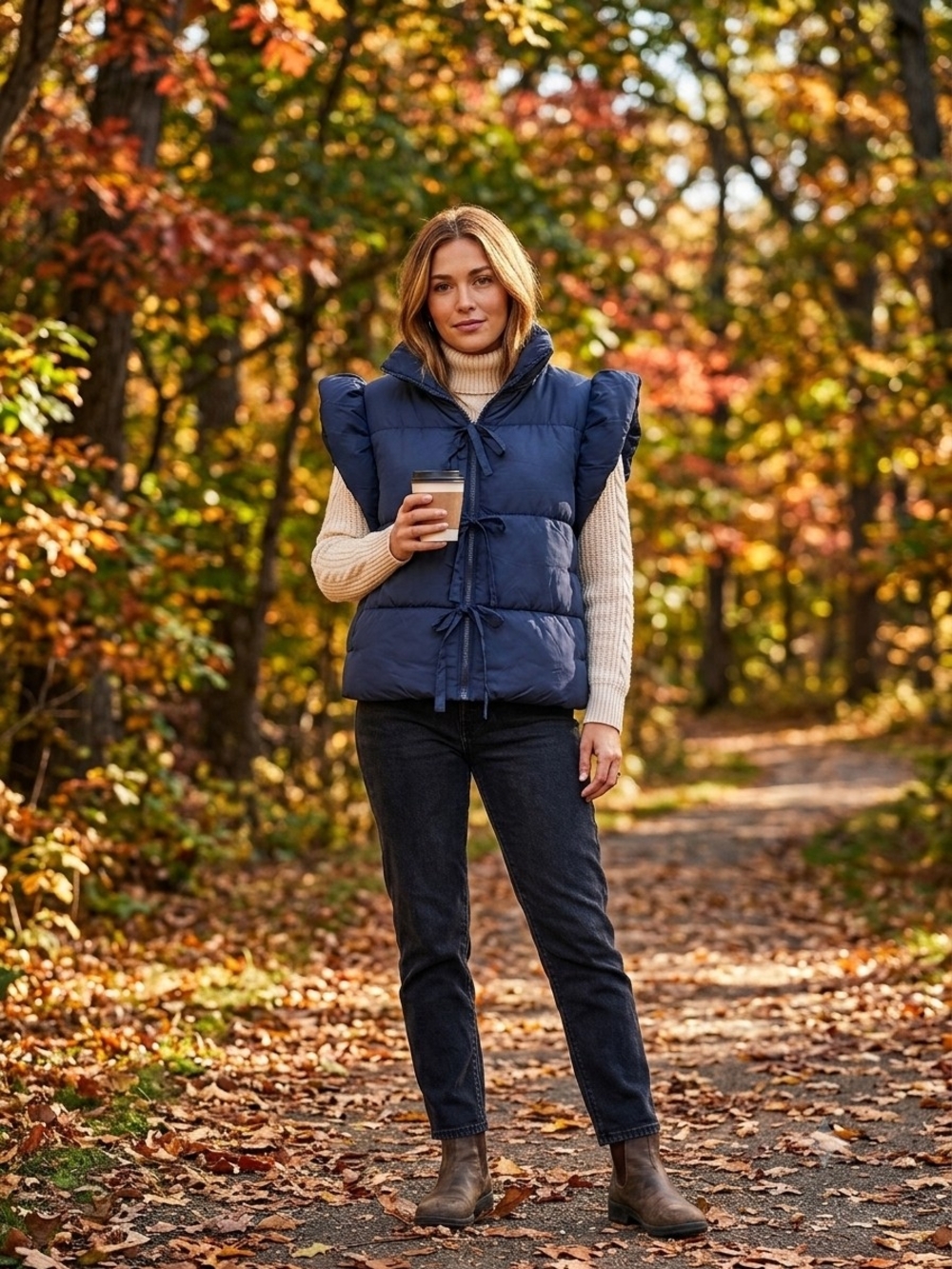 Blu Pepper Navy Puffer Vest with Tie Front